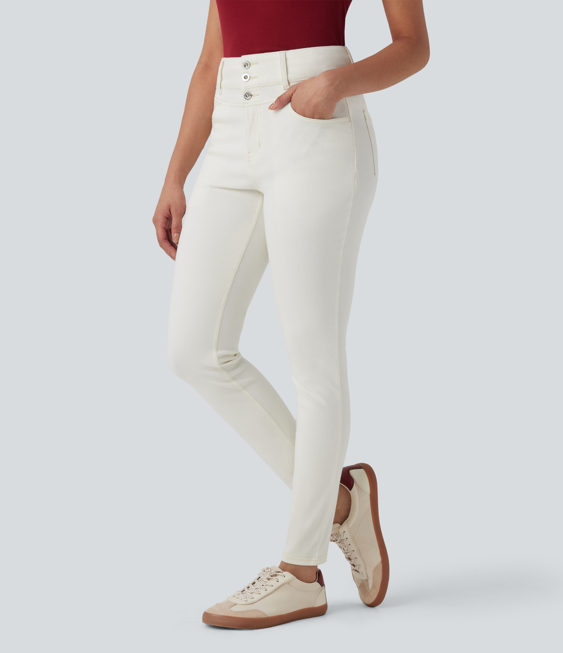 FlexHigh Waisted Zipper Pockets Casual Skinny Jeans