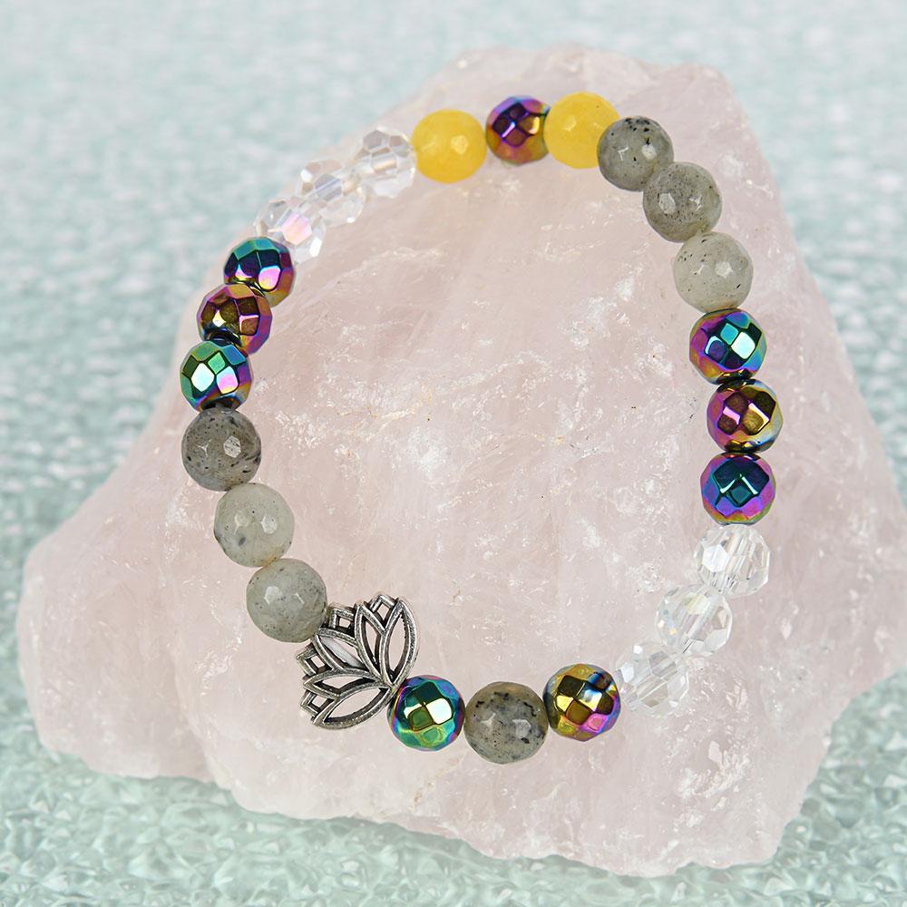 Natural Stone Bracelet  - Sparkling Artificial Crystal Jewelry , Meditation Yoga Lotus Jewelry Gift unity  bracelet pulsera  amatista beaded  jewelry protection bracelet fashion artificial Colorblock Beaded Crystal Bracelet chakra bracelet