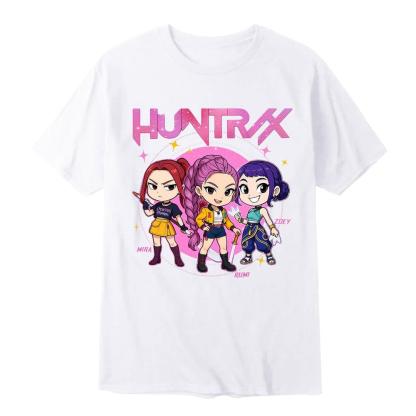 HOT! Kpop Demon Hunters Shirt, Huntrix Girl T-Shirt, Girls Casual Short Sleeve T-Shirts Anime Style Soft Round Neck Tees Comfortable Daily Wear Top for Toddler Teenage Kids