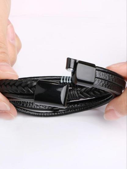 Leather Bracelet for Nephew, Braid Design, Artificial Leather Chain, Casual Style, All-Season Wear, Perfect Christmas & Birthday Gift, Handmade Jewelry