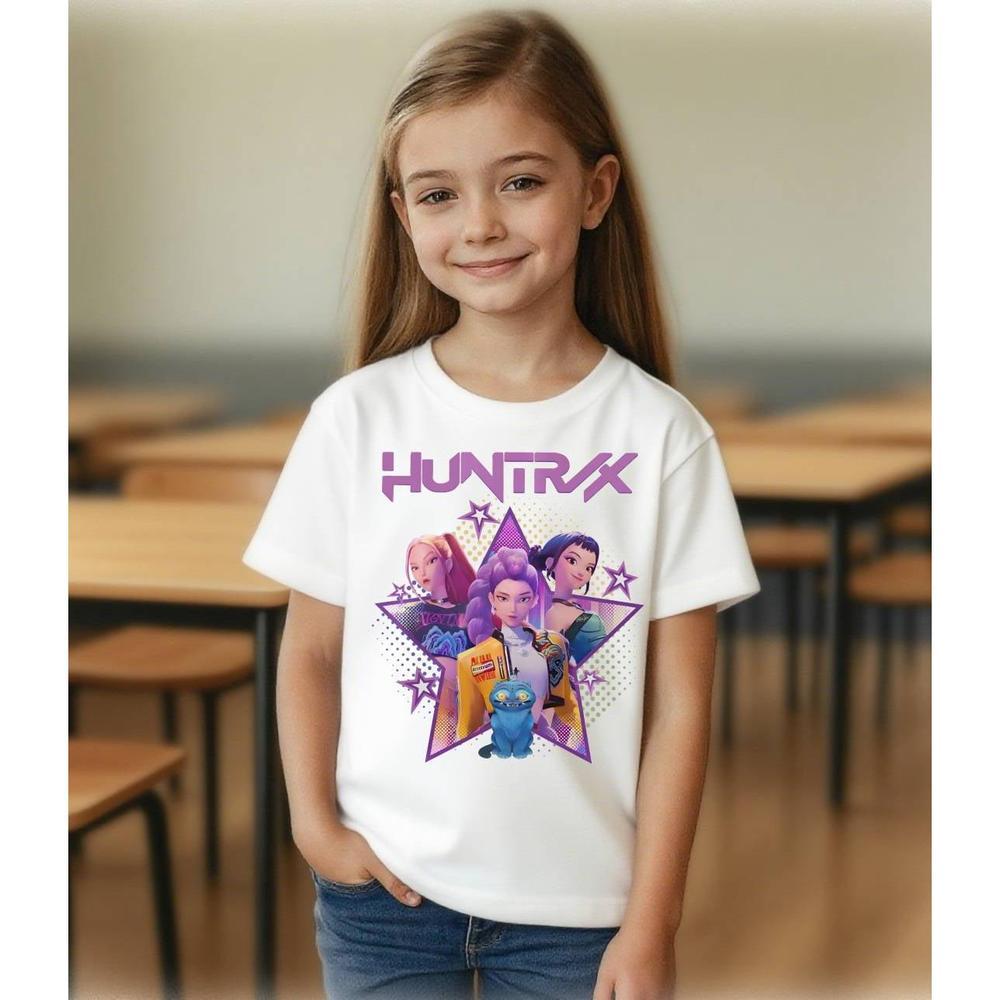 Kids Hunt-rix K-pop Demon Hunters Shirt T-Shirts Short Sleeve,Sa-ja Boy Unisex Graphic Tshirt Tees Tops,Kpop Fan Shirts Gift,Casual Soft Breathable Lightweight Tee Shirt for Boys Girls