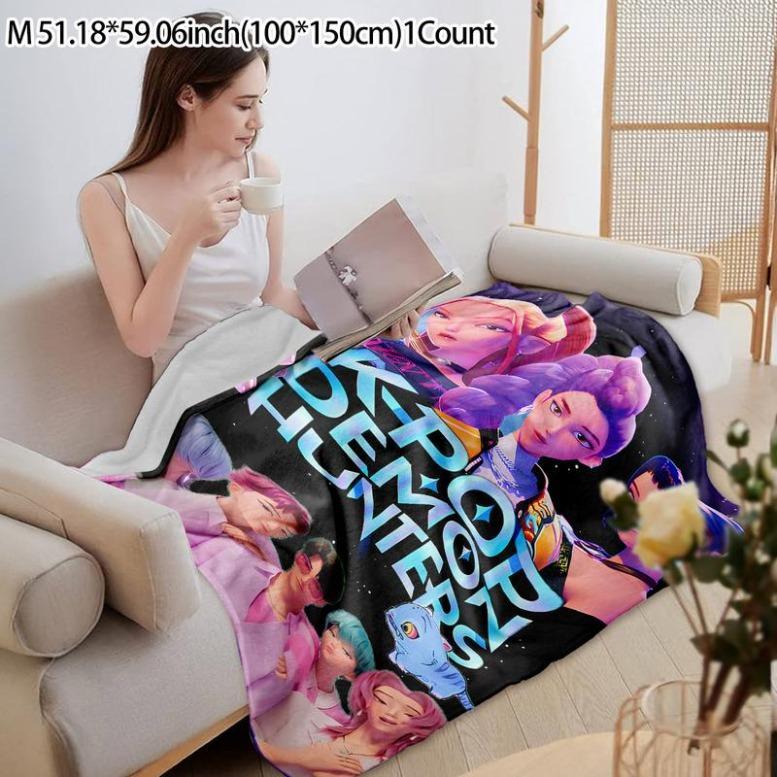 K-Pop Demon Hunter Star Team Blanket, Soft Flannel Sofa Bed Cover, Blue, Lightweight All-Season Travel Camping Home Rug, Figure Print Blanket,Zoey,Mira,Rumi,Huntrix,Sajaboys,Gift For Kids, Gift For Men & Women, K-POP Demon Hunters Merch
