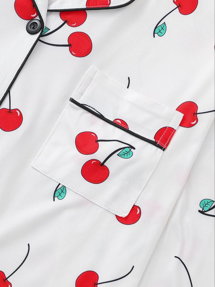 Women's Lemon Fruit Pattern Sleepwear Set, Casual Long Sleeve Button-Down Top & Elastic Pants, Comfortable Home Wear for Spring Fall