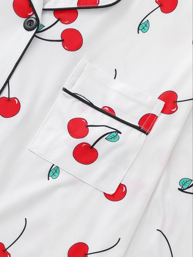 Women's Lemon Fruit Pattern Sleepwear Set, Casual Long Sleeve Button-Down Top & Elastic Pants, Comfortable Home Wear for Spring Fall