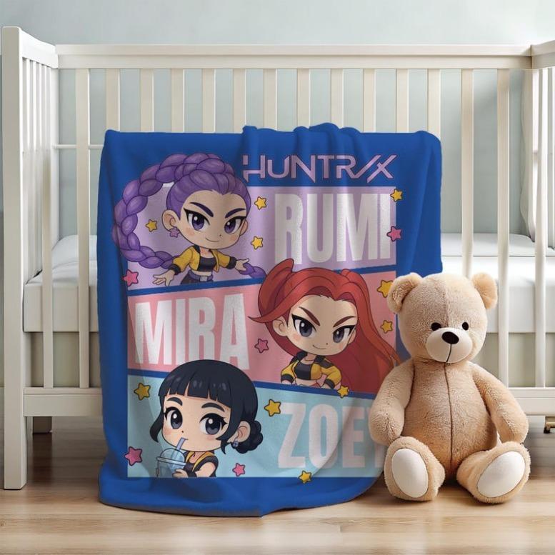Huntrix Blanket, Kpop Demon Hunter Blanket, Huntrix Rumi, Mira, Zoey Blanket, Gift For Huntrix Fans, Anime Flannel Throw, Huntrix Bedding,K-pop Demon Hunters Merch