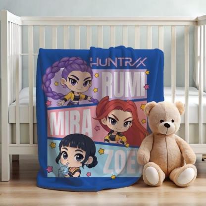 Huntrix Blanket, Kpop Demon Hunter Blanket, Huntrix Rumi, Mira, Zoey Blanket, Gift For Huntrix Fans, Anime Flannel Throw, Huntrix Bedding,K-pop Demon Hunters Merch