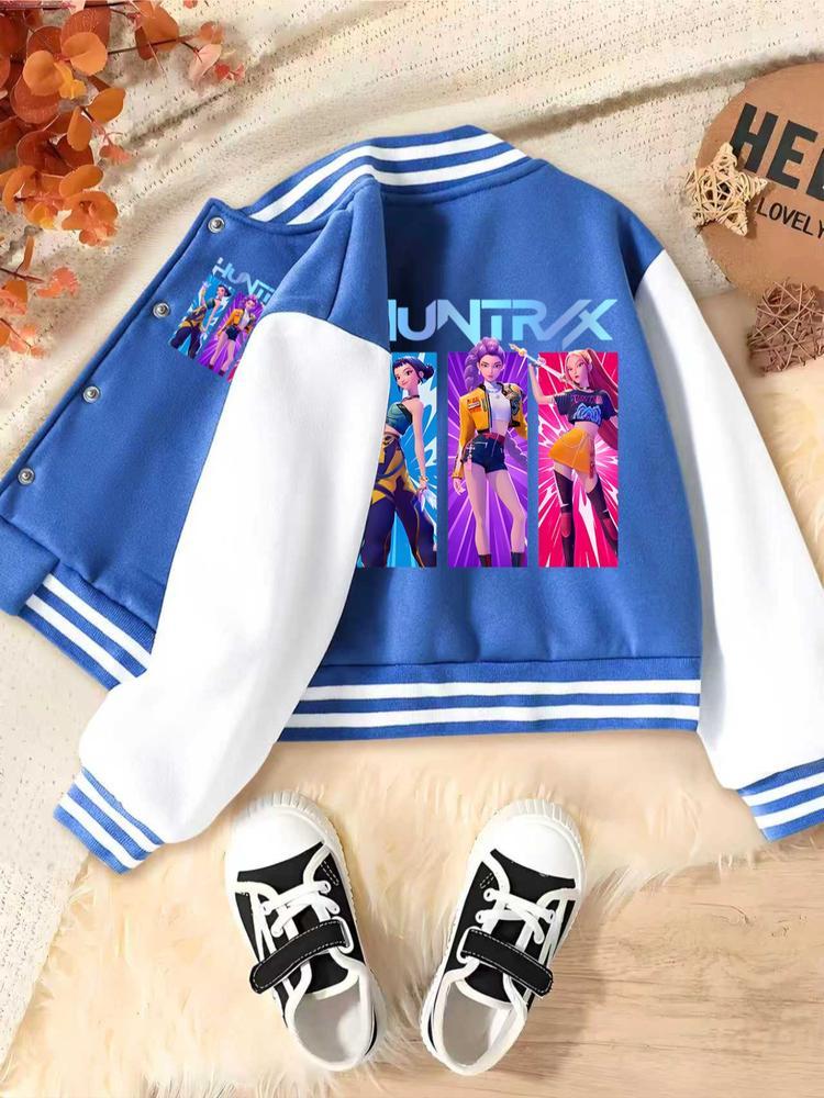 Girls Short Baseball Jacket Coat, Casual Sports School Uniform, Elastic Fabric, Trendy Kids Clothing, Fall & Winter Halloween Option