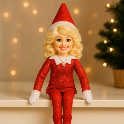 Dolly Parton On A Stoop Christmas Elf Doll