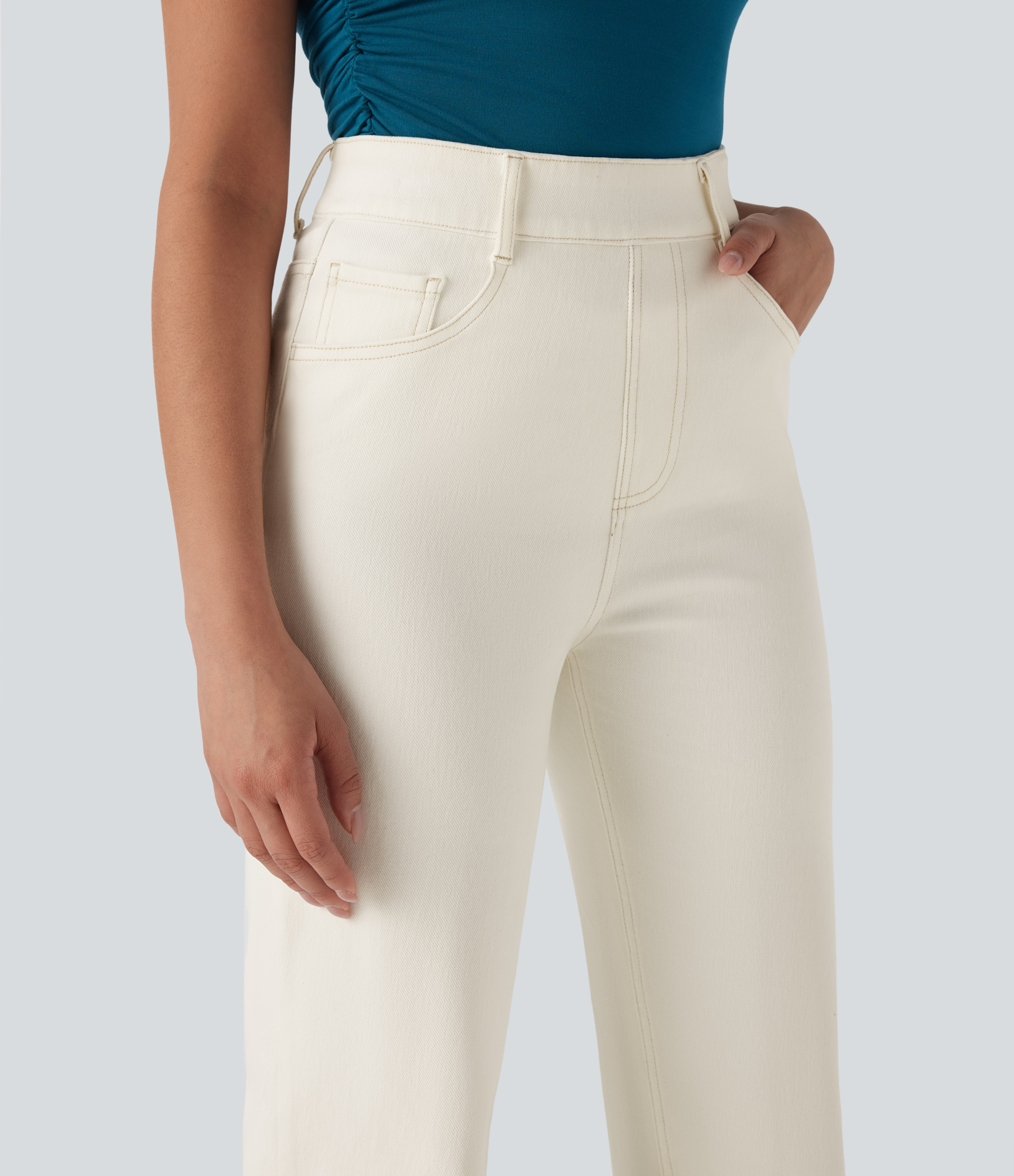 FlexHigh Waisted Pockets Straight Leg Washed Casual Jeans