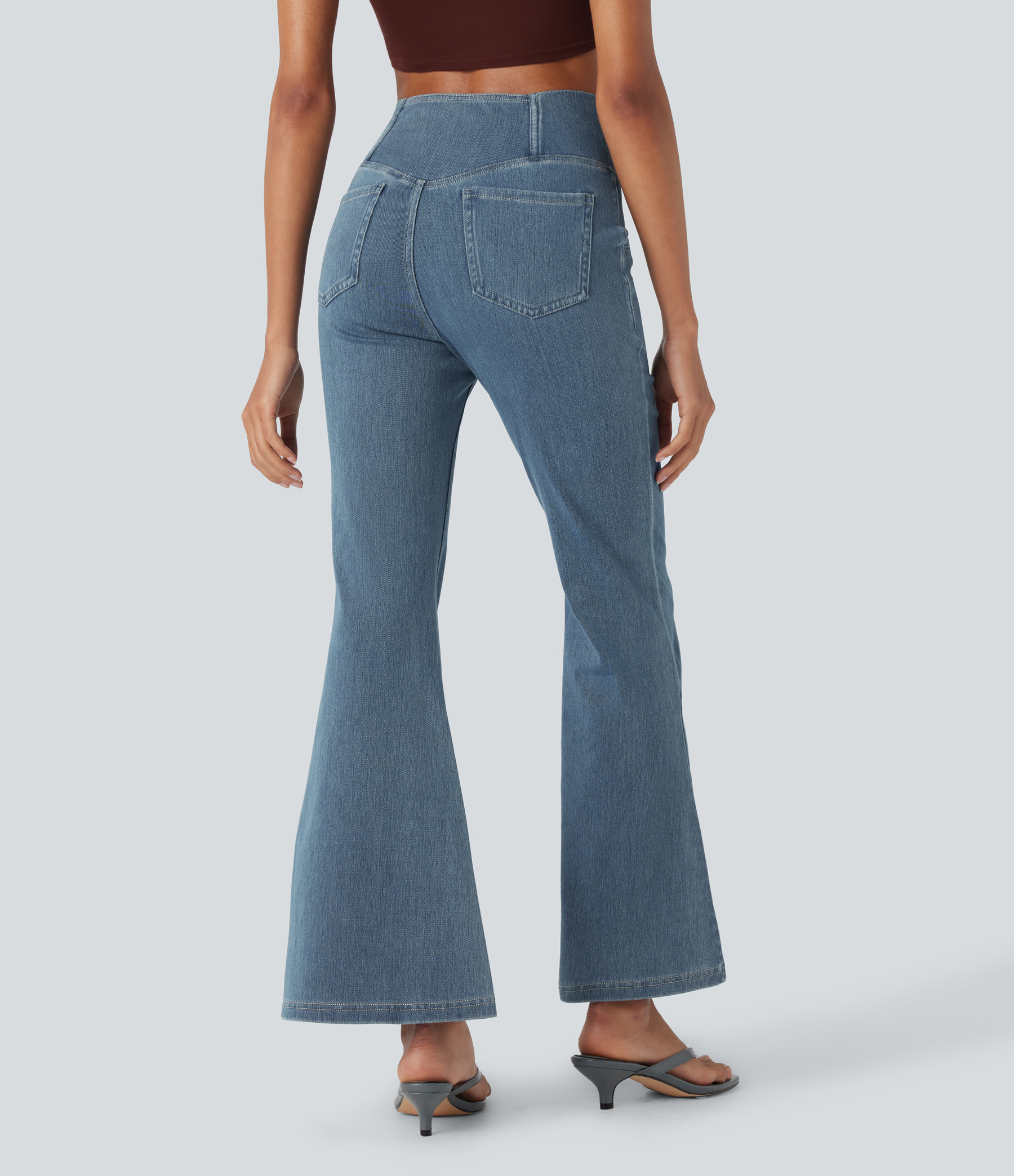 FlexHigh Waisted Crossover Pocket Washed Casual Jeans