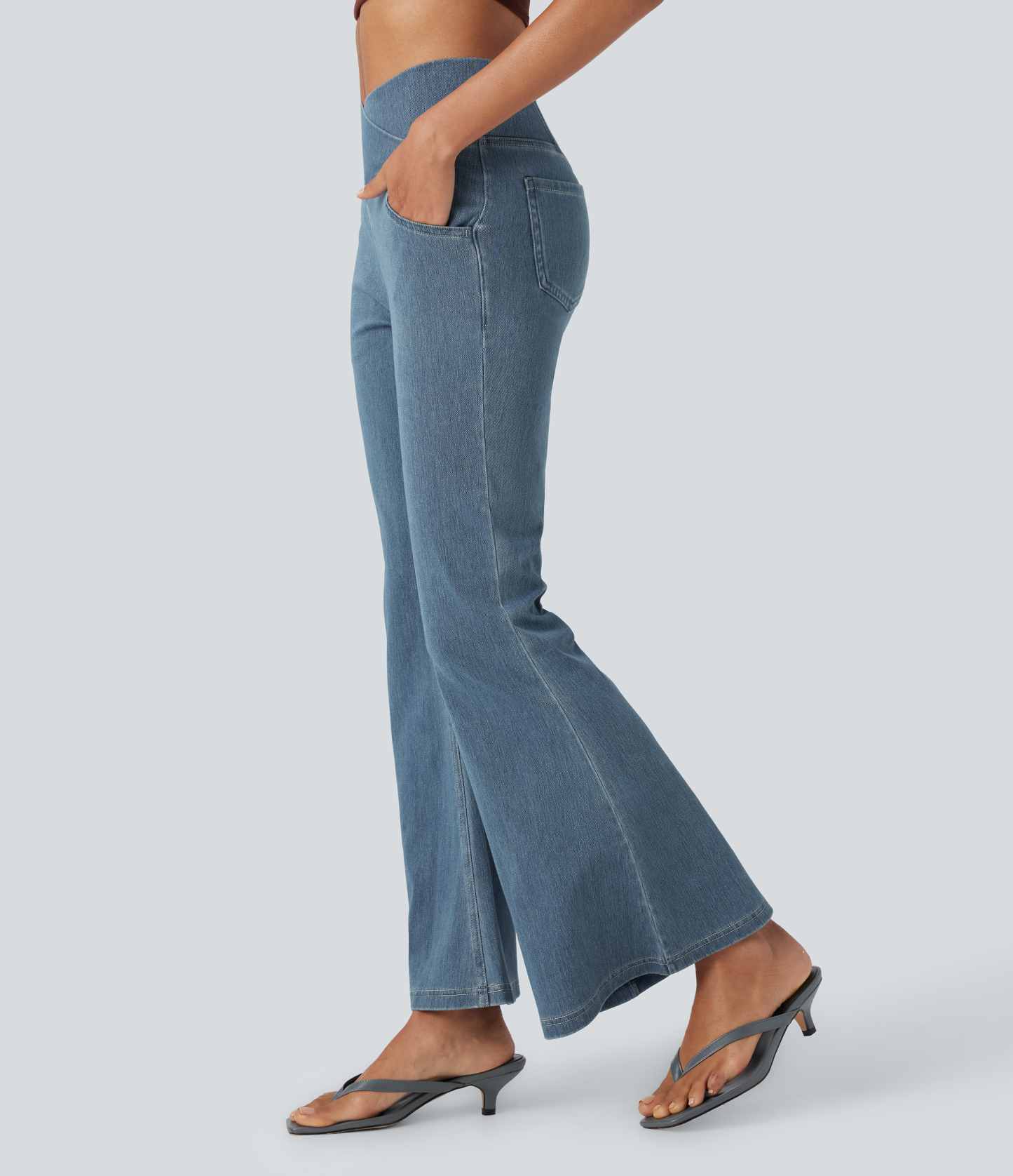 FlexHigh Waisted Crossover Pocket Washed Casual Jeans