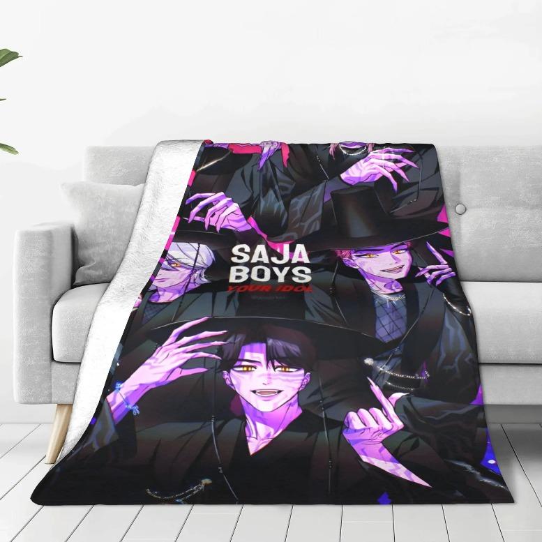 KPop Demon Hunters Anime Flannel Blankets Winter Soft Bedding Throws For Kids Outdoor Graphic Bedspread Sofa Bed Covergift For Men & Women, Halloween