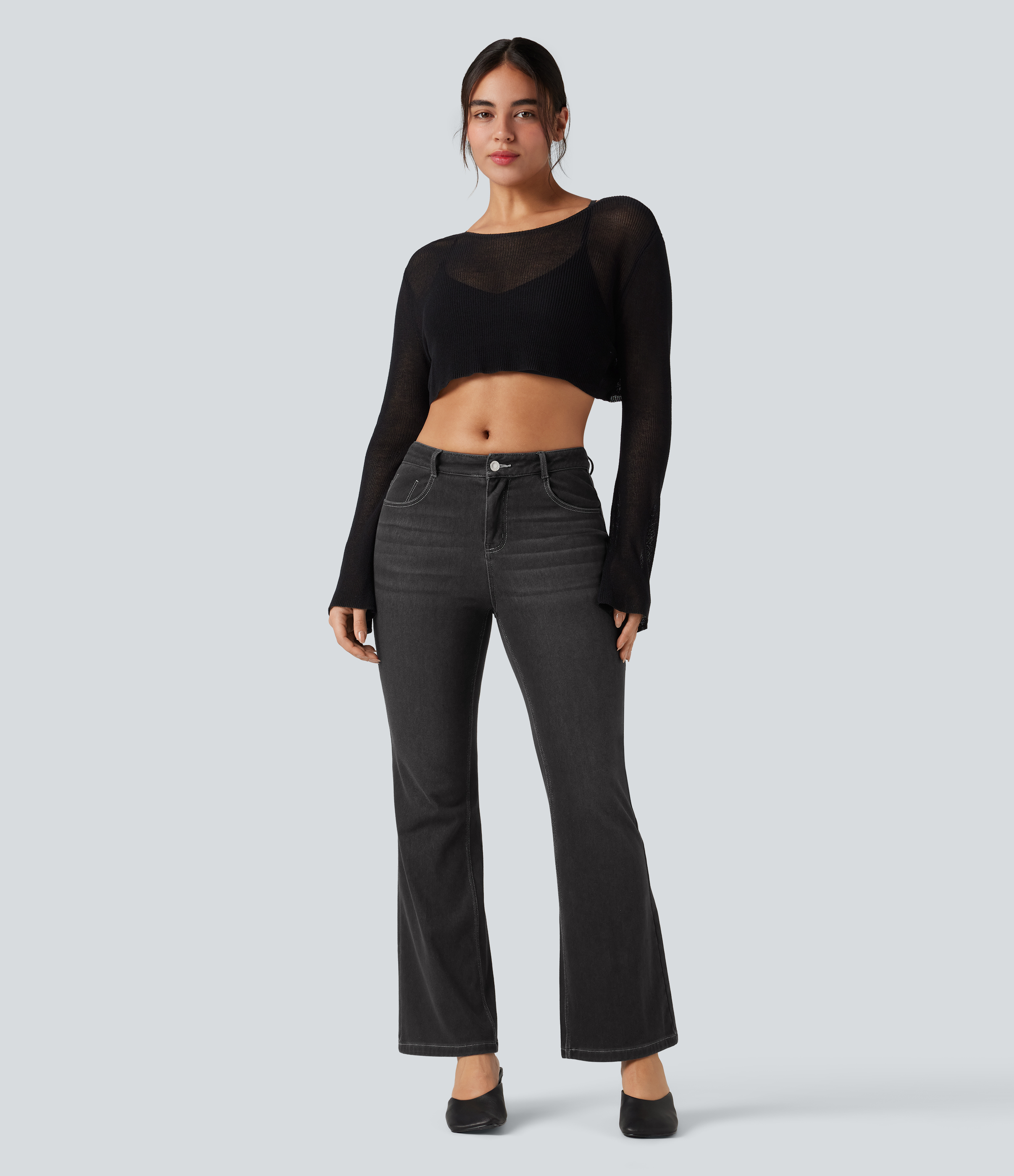 FlexMid Rise Casual Flare Jeans with Pockets