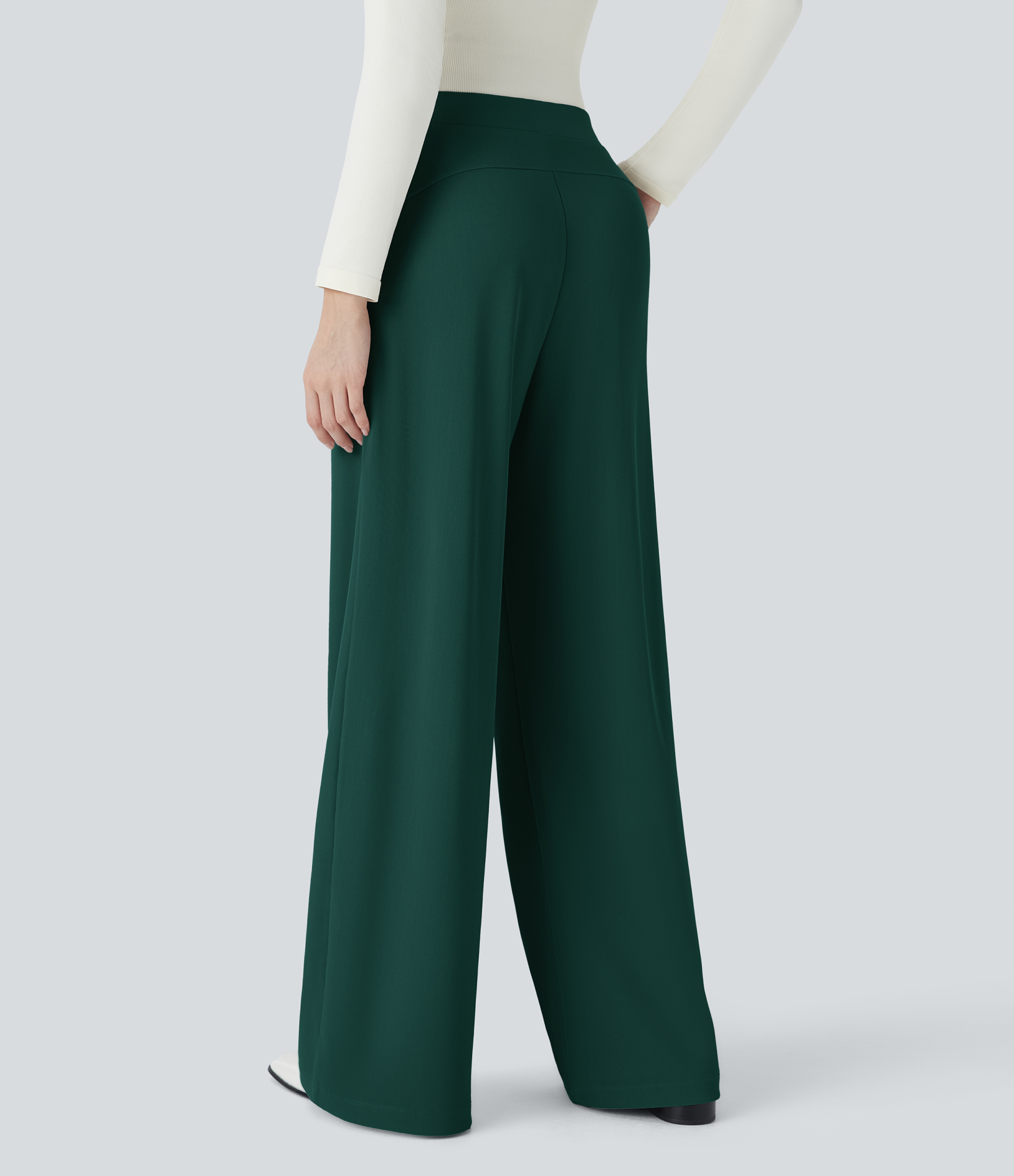 FlexHigh Waisted Body Sculpt Waist-Slimming Pocket Wide Leg Micro Waffle Work Pants