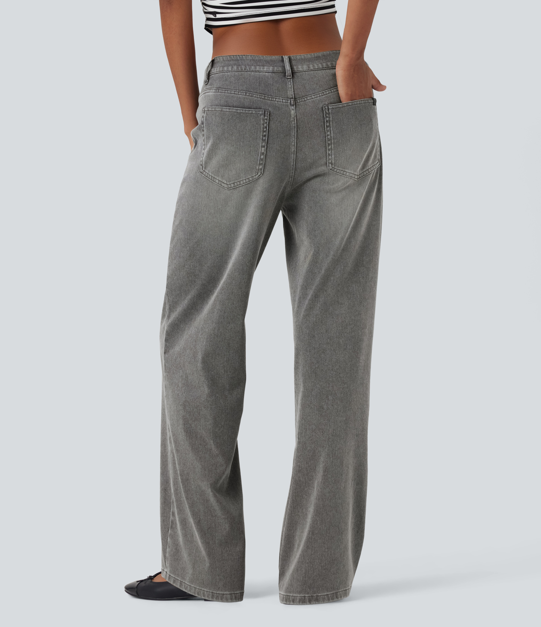 FlexMid Rise Straight Leg Casual Jeans with Pockets