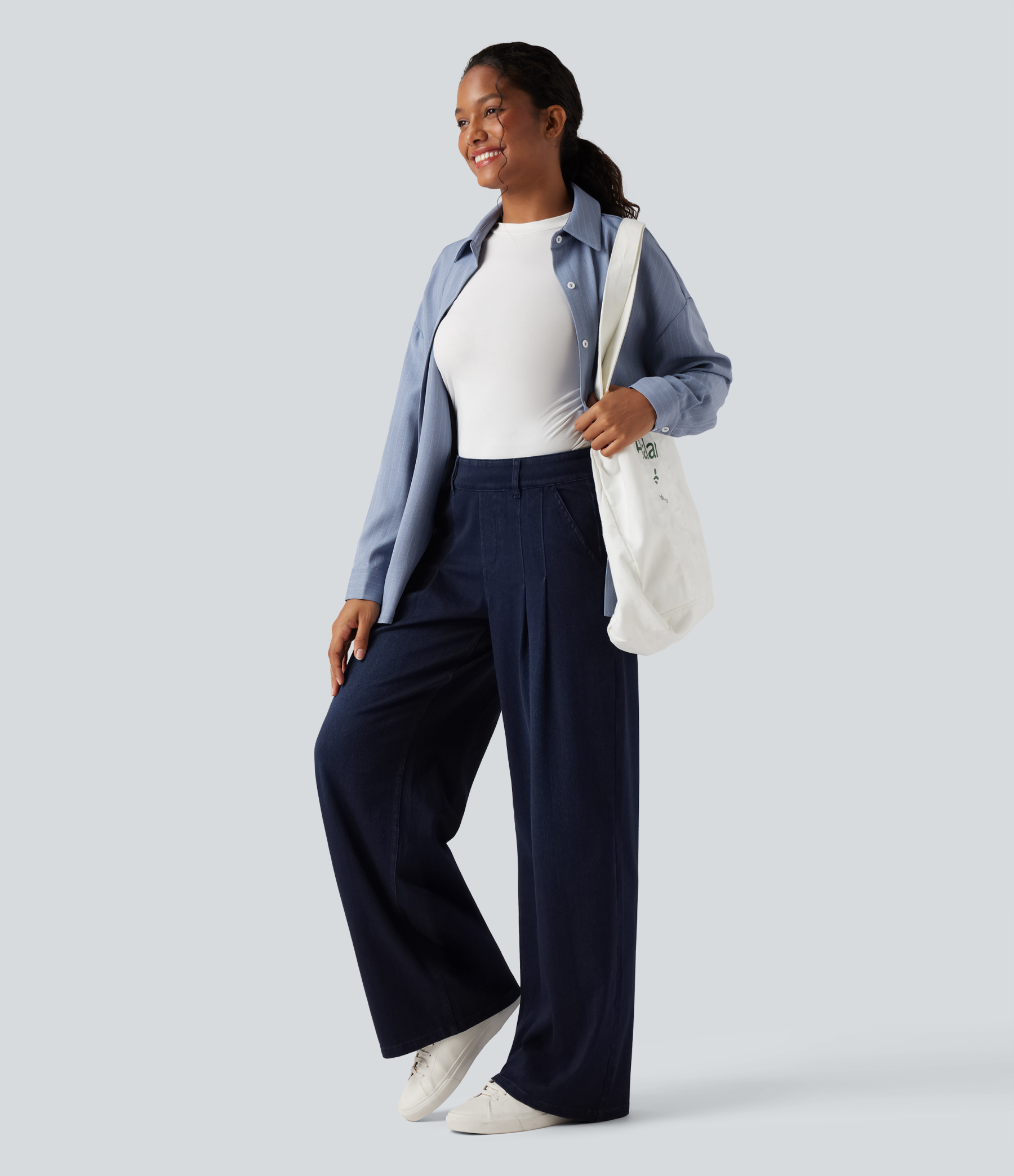 FlexMid Rise Wide Leg Casual Jeans with Pockets