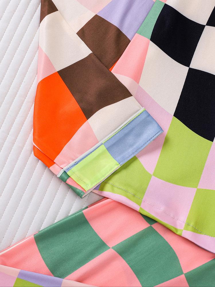 Women's Plaid Pajama Set, Holiday Party Sleepwear, Soft Shirt Collar Top & Elastic Pants, Casual Home Wear, Fall Winter Fashion