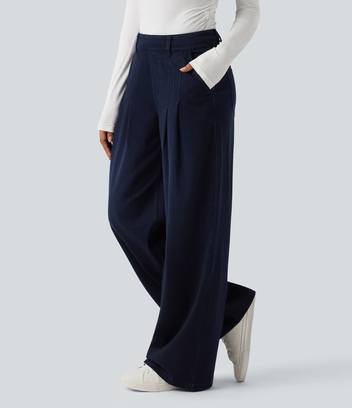 FlexMid Rise Wide Leg Casual Jeans with Pockets