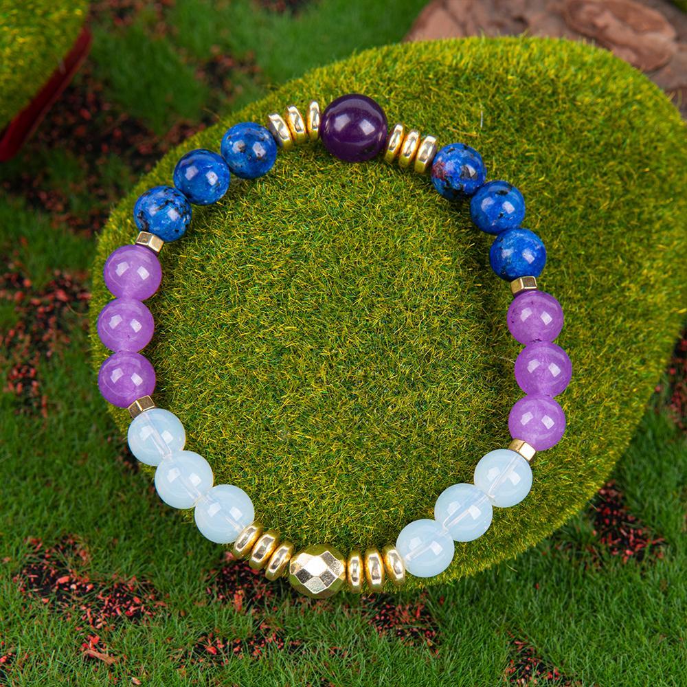 1pc Amethyst And Opal Crystal Elastic Bracelet, Stylish Bohemian Gem Accessories For Career Wealth, For Luck And Prosperity, , Brings Serenity & Luck