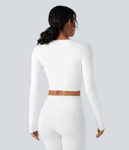 SoftlyZeroPlush Deep V-neck Long Sleeve Twisted Cropped Yoga Sports Top