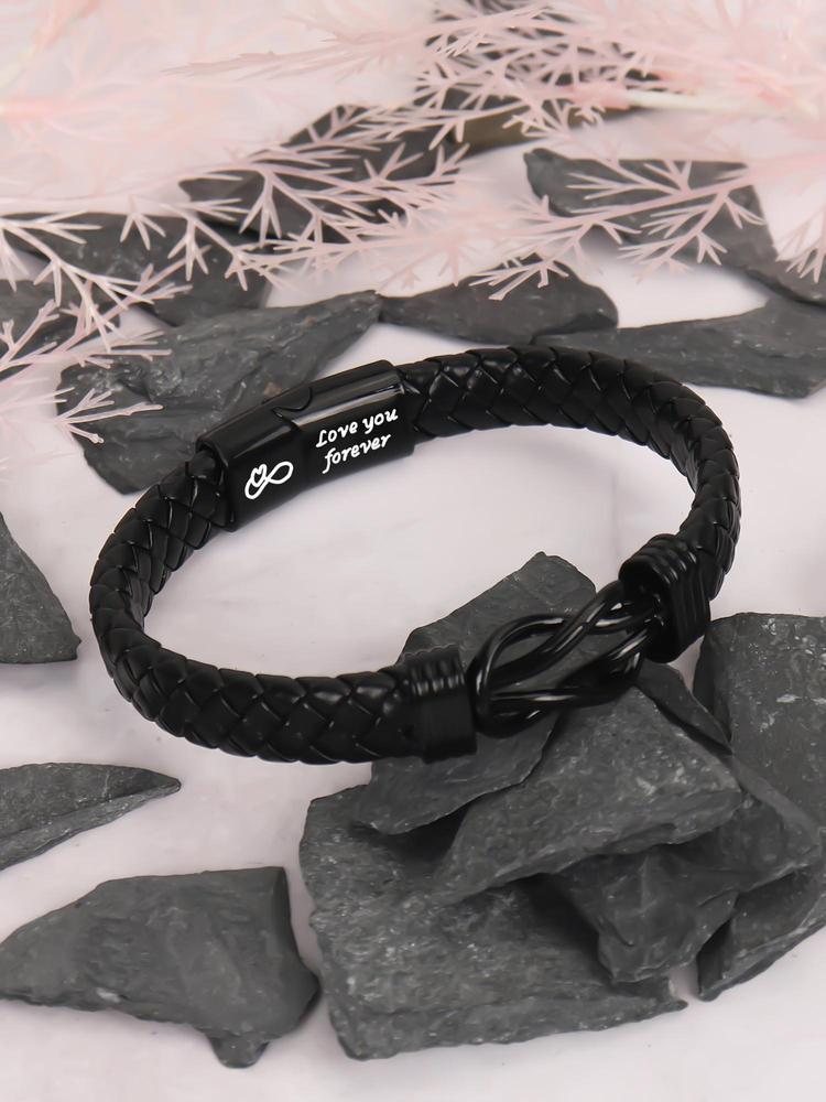 1PC Christmas Gift for Dad Son Boyfriend Husband Uncle Man, Stylish Black Men's Braided Bracelet with Magnetic Clasp, Perfect for Party and Holiday Gifts