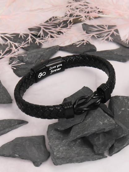 1PC Christmas Gift for Dad Son Boyfriend Husband Uncle Man, Stylish Black Men's Braided Bracelet with Magnetic Clasp, Perfect for Party and Holiday Gifts