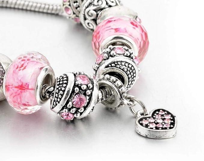 ARPURRAINA Pink Heart-Shaped Pendant Bracelet Set Exquisite Jewelry Gift with Delicate Bead Dazzling Pendant Adjustable Serpentine Chain for Women Perfect Valentine's Day Gift Idea Trendy Stack Bangle Birthday gift