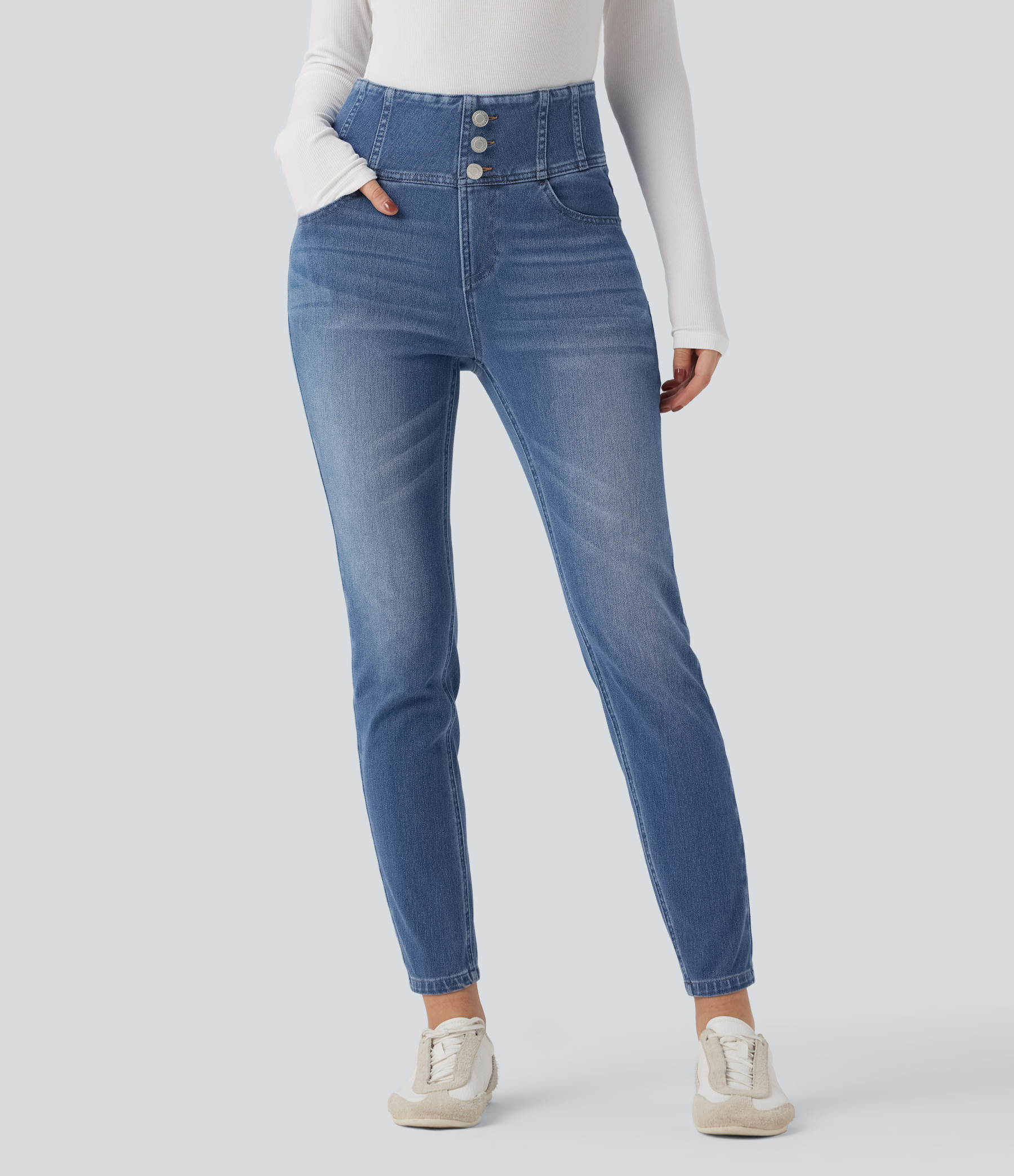 FlexHigh-waisted Casual Skinny Jeans with Pockets