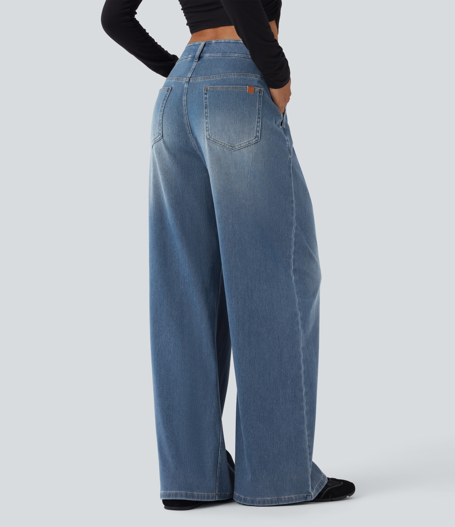 FlexMid Rise Wide Leg Casual Jeans with Pockets