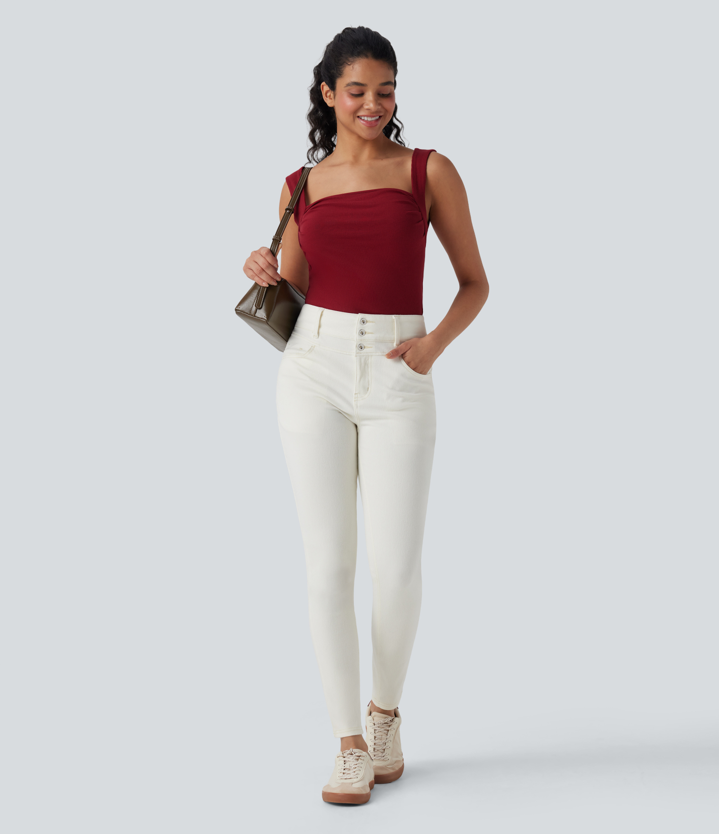 FlexHigh Waisted Zipper Pockets Casual Skinny Jeans