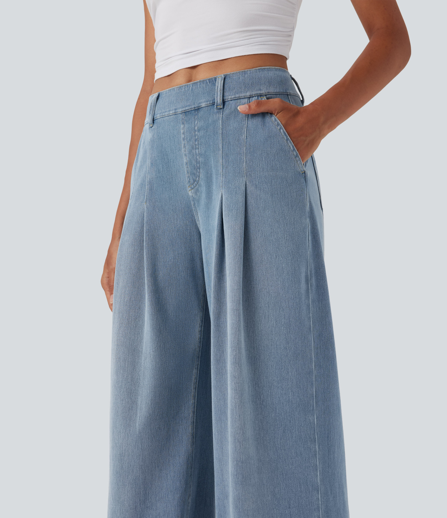 FlexMid Rise Wide Leg Casual Jeans with Pockets