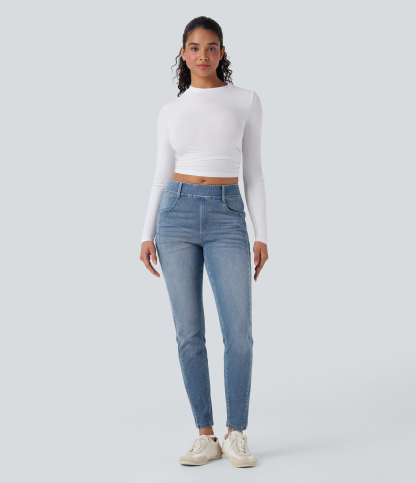 FlexMid Rise Washed Casual Skinny Jeans with Pockets