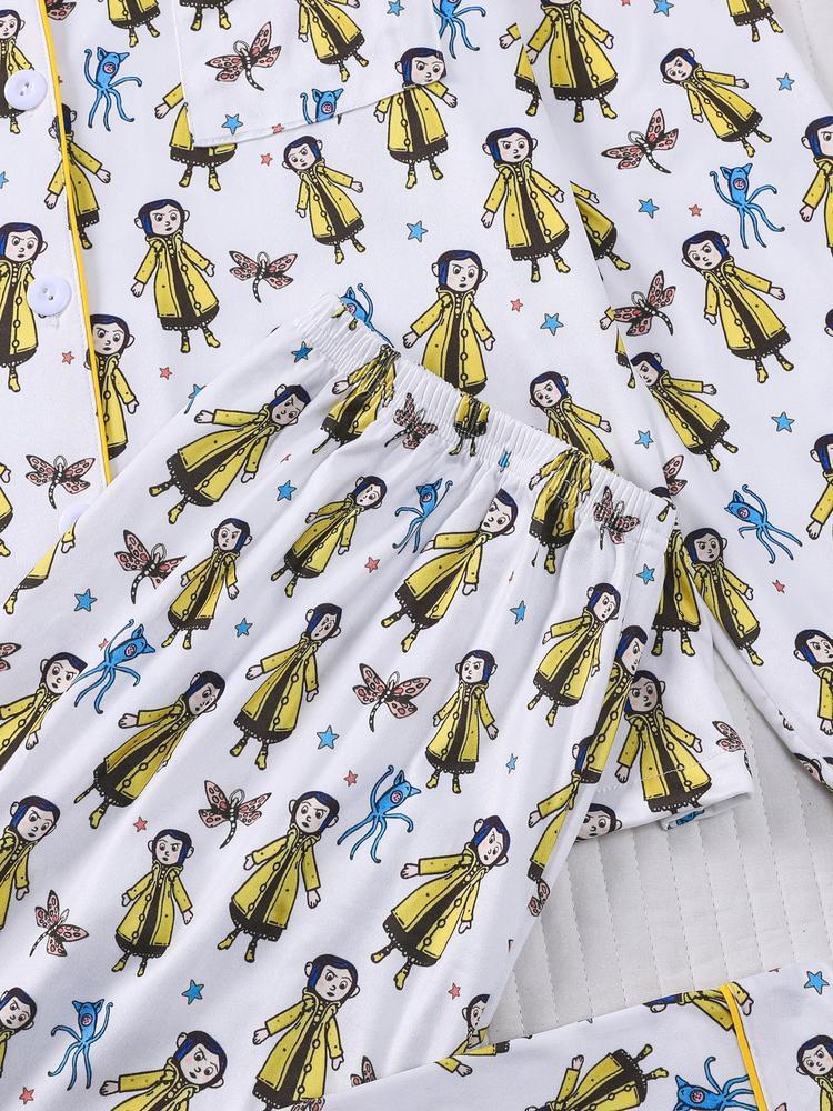 Women's Sleepwear Set, Butterfly Girl Print, Holiday Party Pajamas, Soft Long Sleeve Top and Loose Elastic Pants, Casual Home Wear