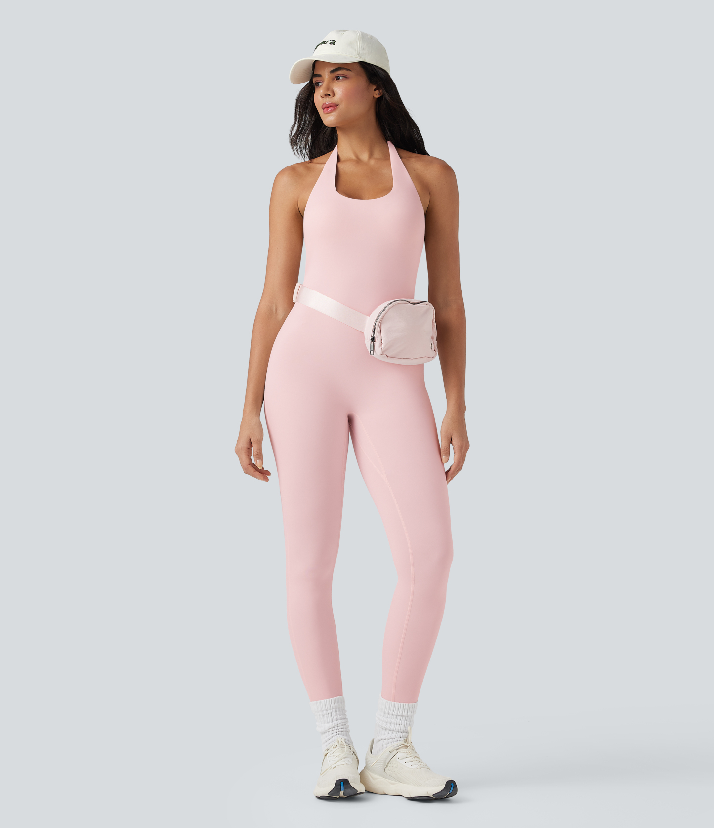 SoftlyZeroAiry Halter Tie Back Cut-out Scrunch Yoga Skinny Jumpsuit