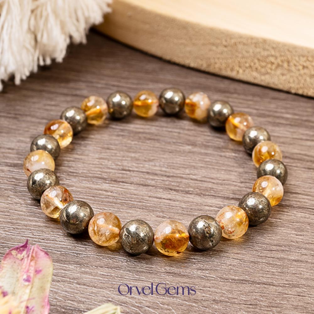 Wealth & Success Crystal Bracelet - Pyrite Citrine Black Tourmaline Healing Gemstone Beads 8mm - Spiritual Natural Stone Gift for Men & Women, Christmas, Birthday, New Year, Thanksgiving, Halloween #TikTokShopBlackFriday