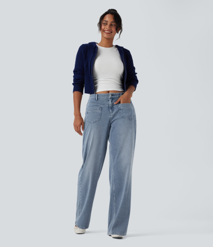 FlexMid Rise Straight Leg Casual Jeans with Pockets