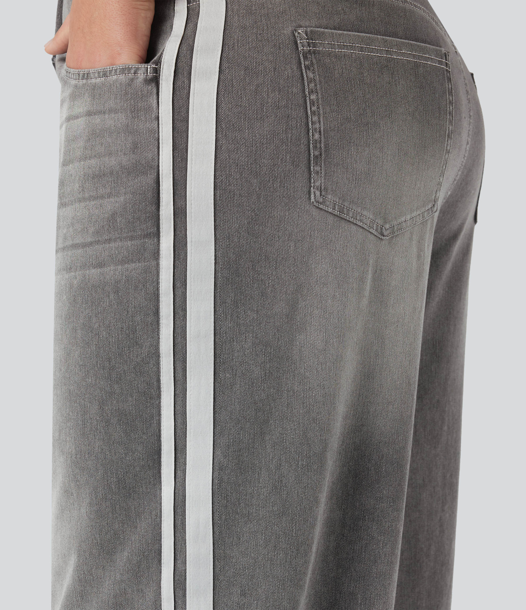 Plus Size FlexHigh Waisted Stripe Wide Leg Flowy Washed Casual Jeans with Pockets