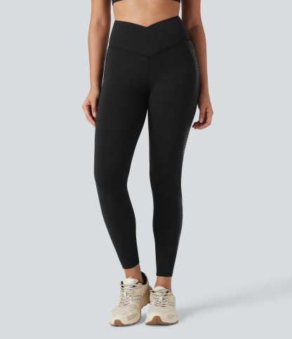SoftlyZeroHigh Crossover Waisted Skinnny Yoga 7/8 Leggings with Pockets-UPF50+