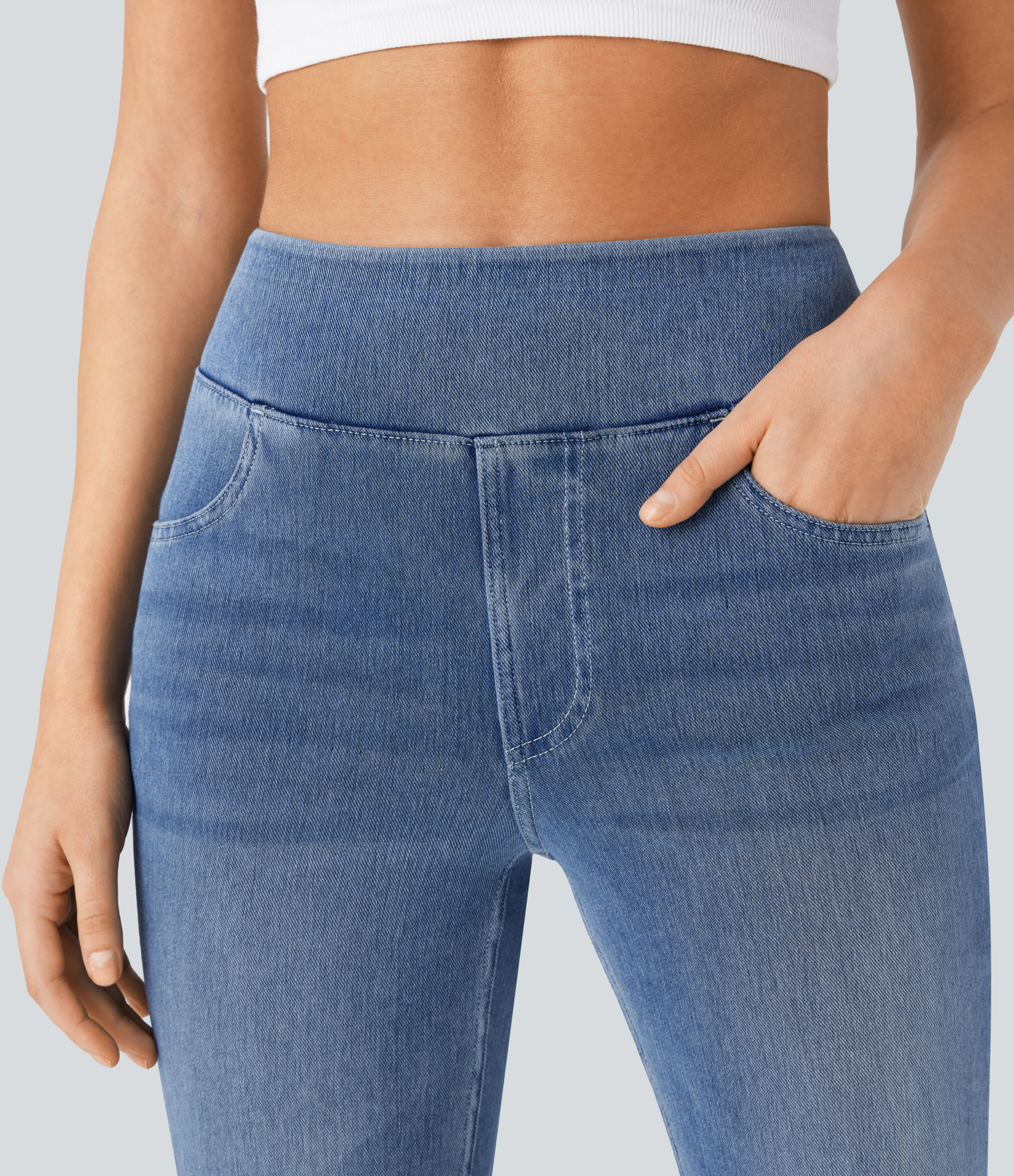 FlexHigh Waisted Pockets Washed Casual Bootcut Jeans