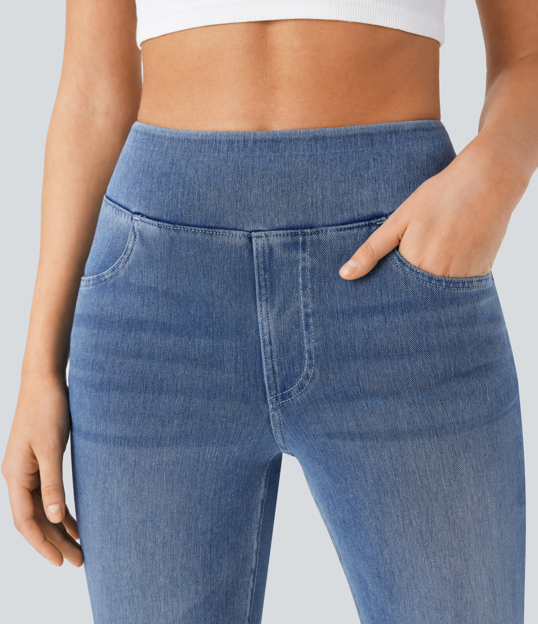 FlexHigh Waisted Pockets Washed Casual Bootcut Jeans
