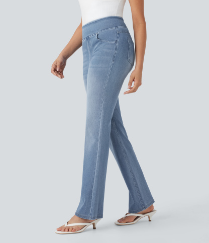 FlexHigh Waisted Washed Casual Bootcut Jeans with Pockets