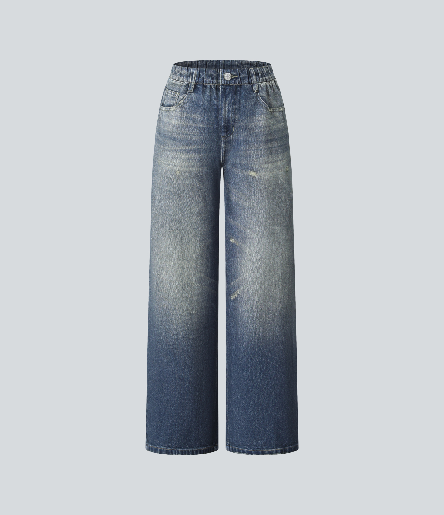 FlexMid Rise Wide Leg Casual French Terry Baggy Sweatpants Jeans with Pockets