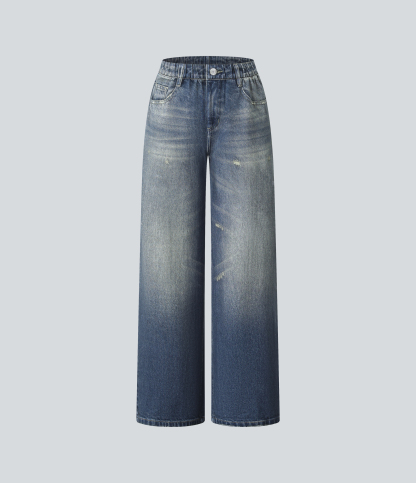 FlexMid Rise Wide Leg Casual French Terry Baggy Sweatpants Jeans with Pockets