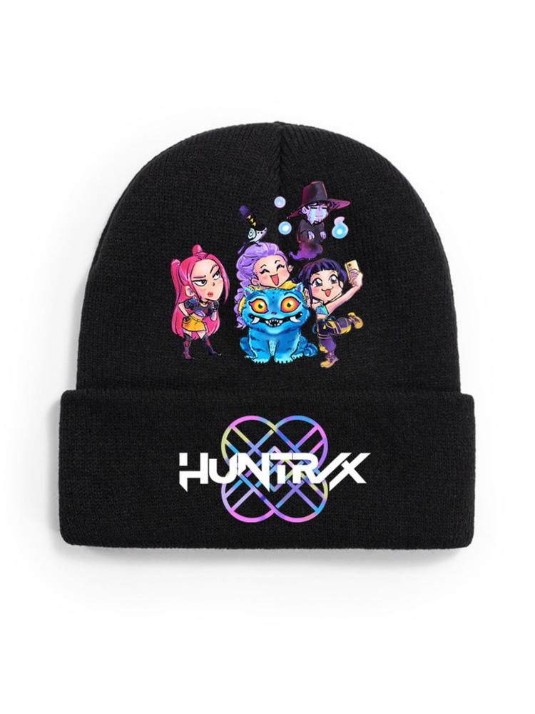 2025 new K-pop "Demon Hunters" girl group print knitted hat, velvet hat, warm hat, suitable for teenagers and adults. The same style as the K-pop "Demon Hunters" product.