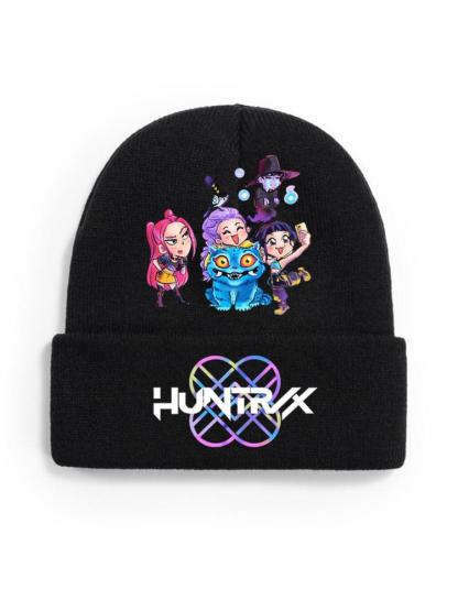 2025 new K-pop "Demon Hunters" girl group print knitted hat, velvet hat, warm hat, suitable for teenagers and adults. The same style as the K-pop "Demon Hunters" product.