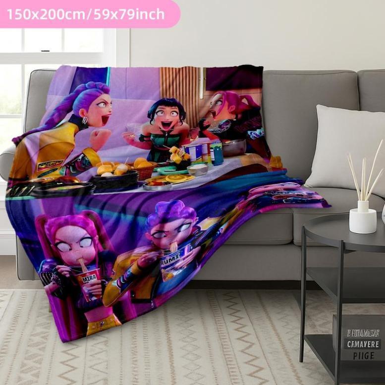 Kpop Demon Hunters Flannel Blanket, Soft Bed Sofa Travel Camping Queen Blanket, Perfect Gift For Friends Family Halloween BirthdayGift For Men & Women, Gift For Kids, Christmas Gift, Halloween Gift