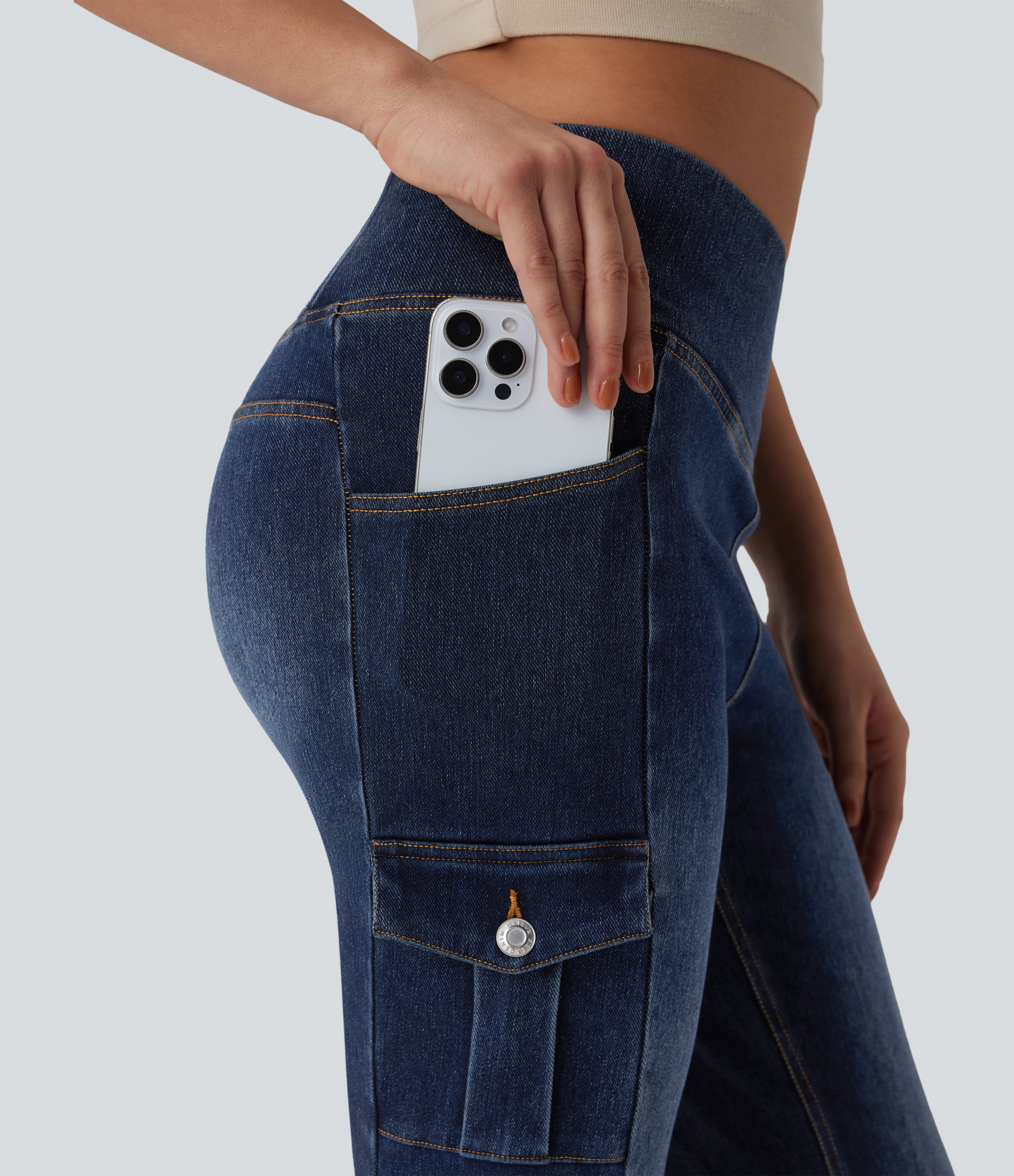 FlexMid Rise Crossover Denim Bootcut Casual Leggings with Pockets