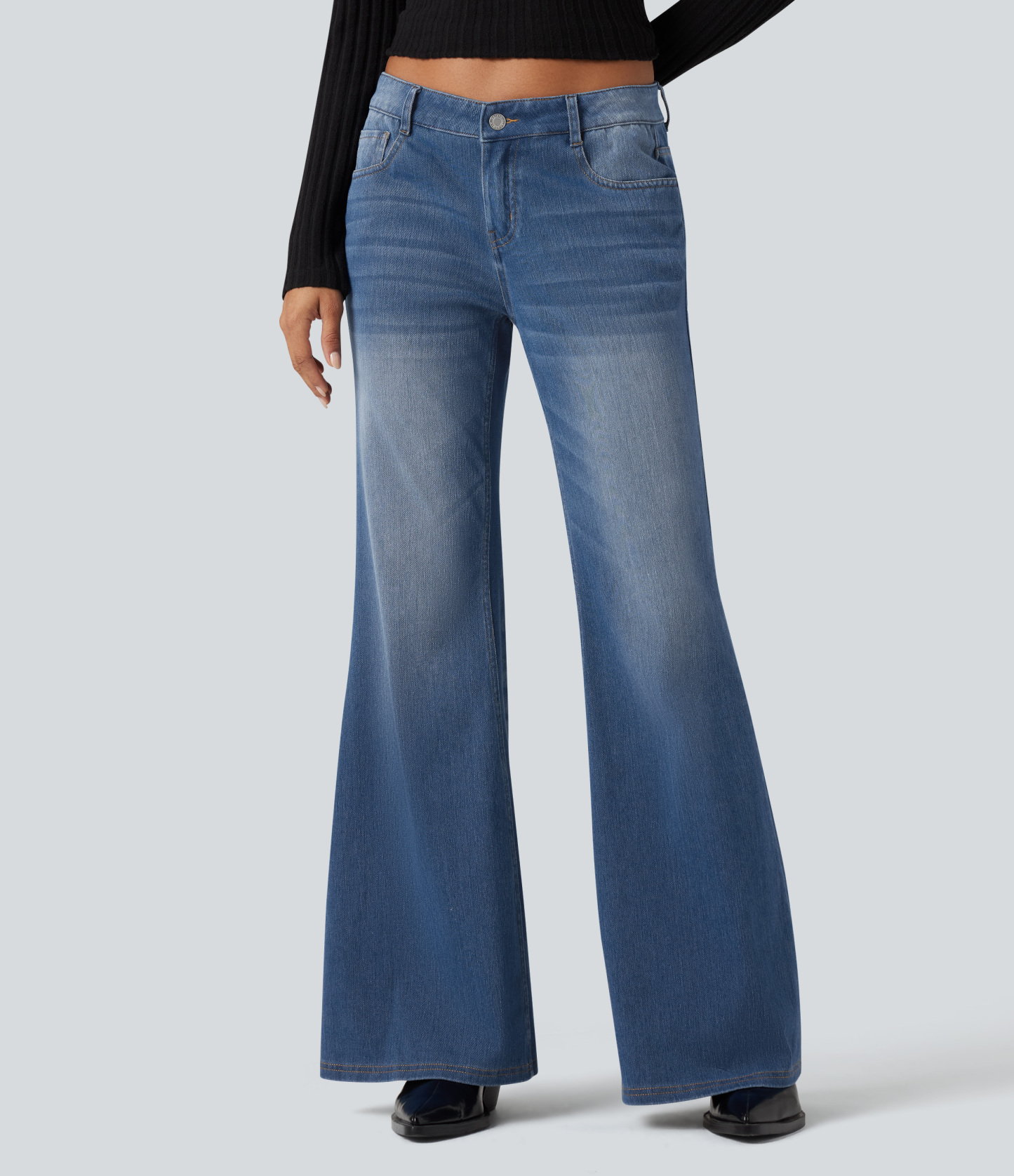 FlexLow Rise Flare Washed Casual Jeans with Pockets