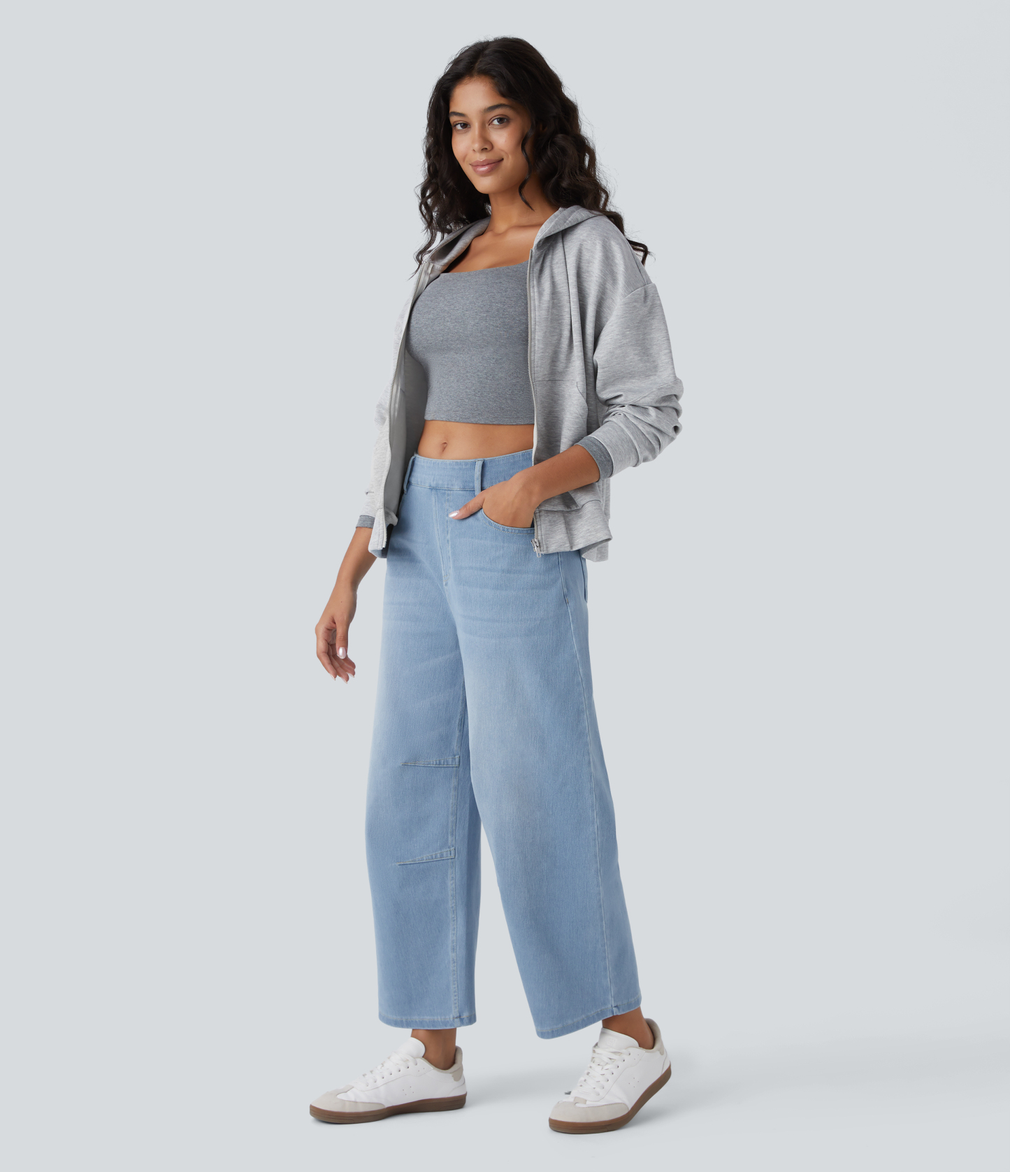 FlexMid Rise Pockets Barrel Leg Casual Jeans