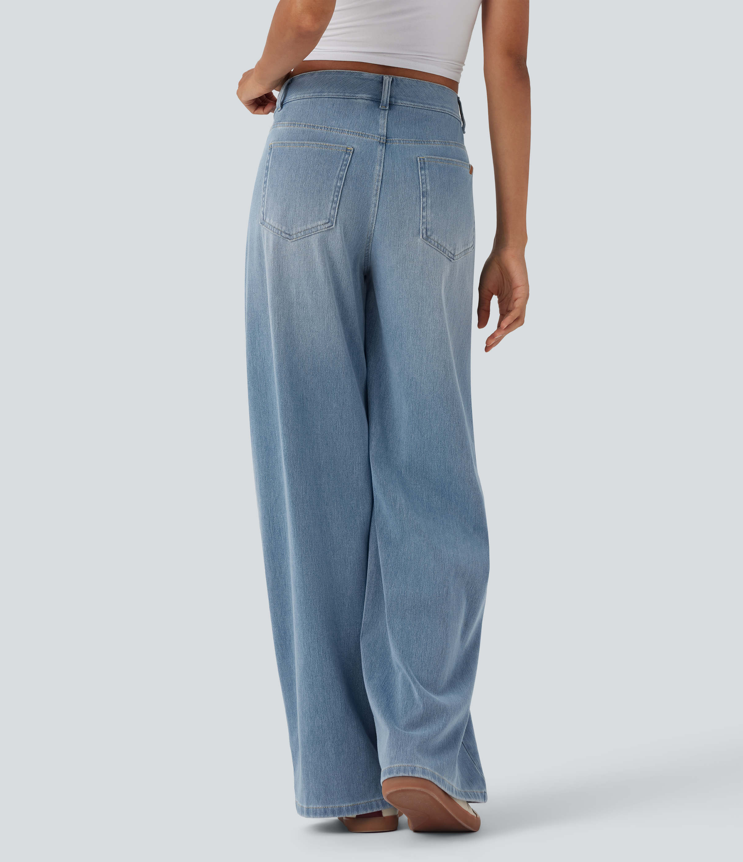 FlexMid Rise Wide Leg Casual Jeans with Pockets